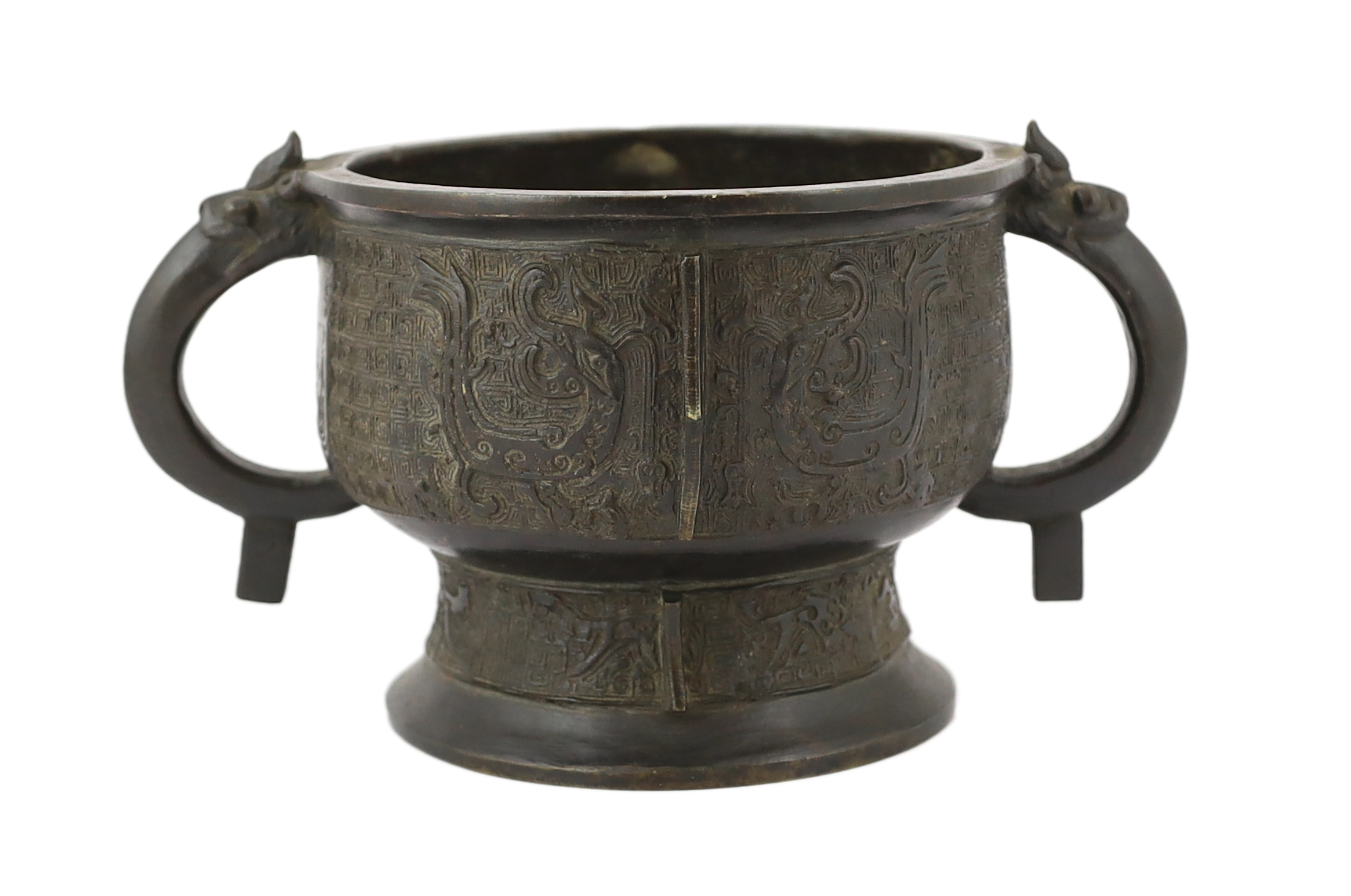 A large Chinese archaistic bronze censer, gui, 17th century